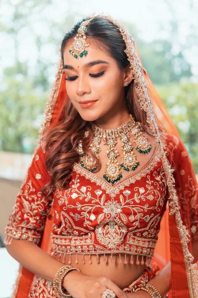 Bridal — teal lehenga, braided hair
