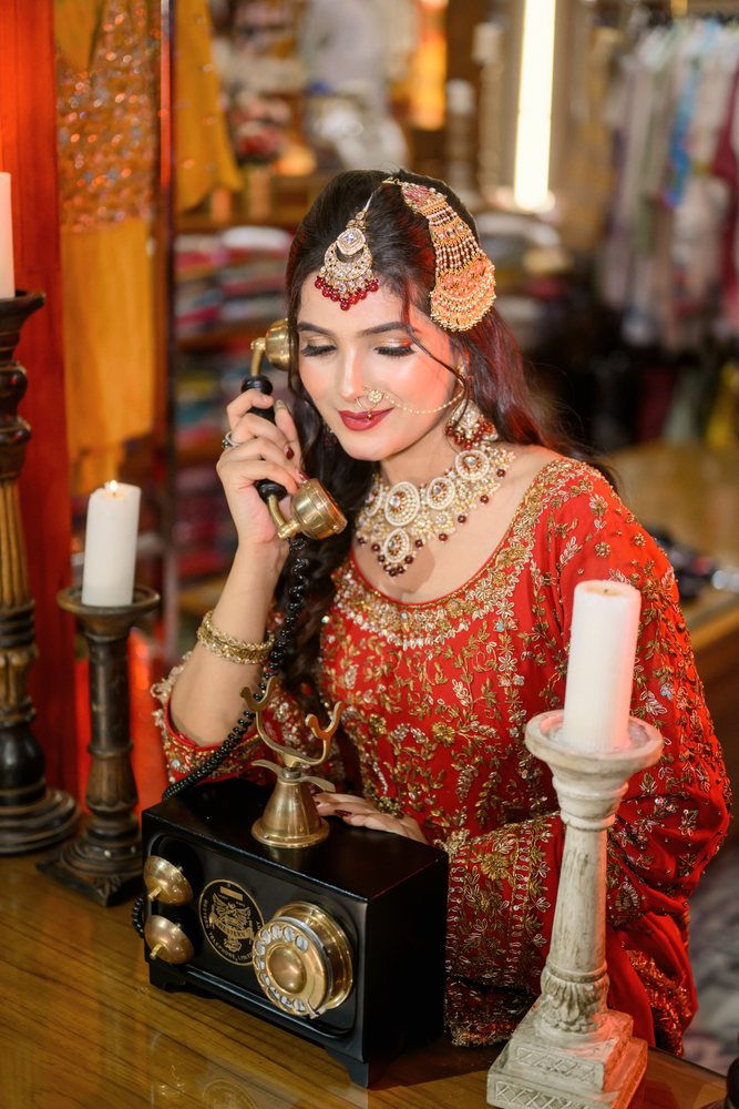Bridal — maroon lehenga, gold jewellery